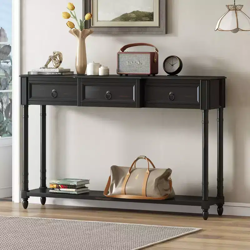 52IN Vintage Console Table, Entryway Table with 3 Drawers and 1 Large Shelf, Hallway Table for Living Room, Entryway, Foyer