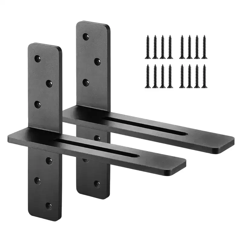 T Shelf Brackets, Set of 2, 200 lbs Capacity, Solid Steel, Black, 12x2.89x12