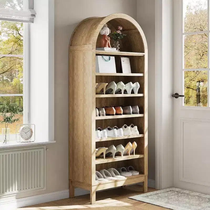 71 Arched Shoe Cabinet, 7-Tier Adjustable Shoe Rack with Open Shelves, Entryway Organizer