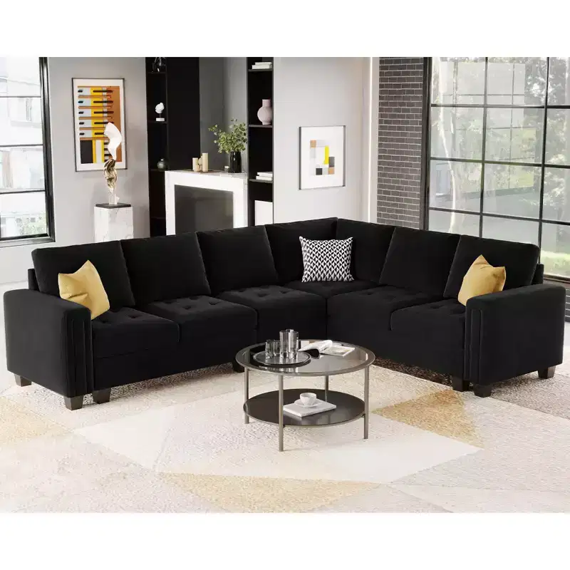 Belffin Modular Velvet Tufted L Shaped Sofa Couch with Storage Ottoman 6-Seater