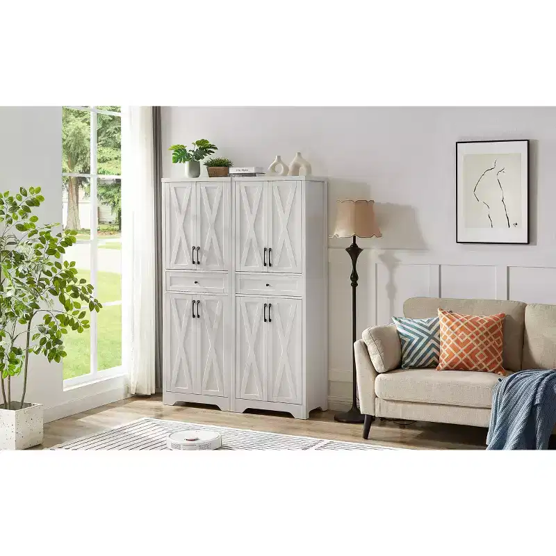 VIYET 68 Multi-Functional Living Room Sideboard, White Particle Board+MDF Storage Cabinet (Anti-Tipping Device for Living Room/Bedroom/Office)