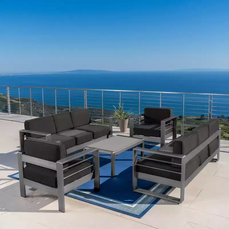 GDFStudio Crested Bay Outdoor Aluminum 8 Seater Chat Set with Cushions