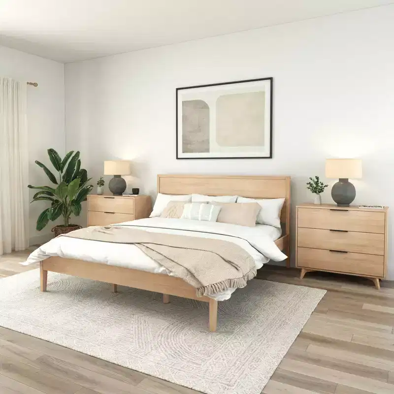Plank+Beam Duo Solid Wood King Bed Frame with Panel Headboard , No Box Spring Needed