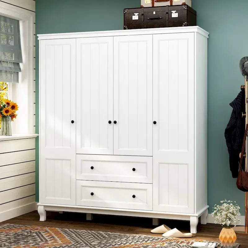 63W Wood Family Wardrobe Armoire Clo White Lacquer Clothing Rods