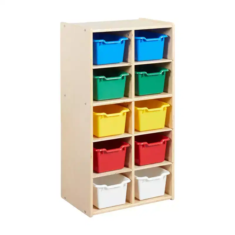 10-Cubby Tray Cabinet with 10 Scoop Front Storage Bins, 5x2, Kids Furniture