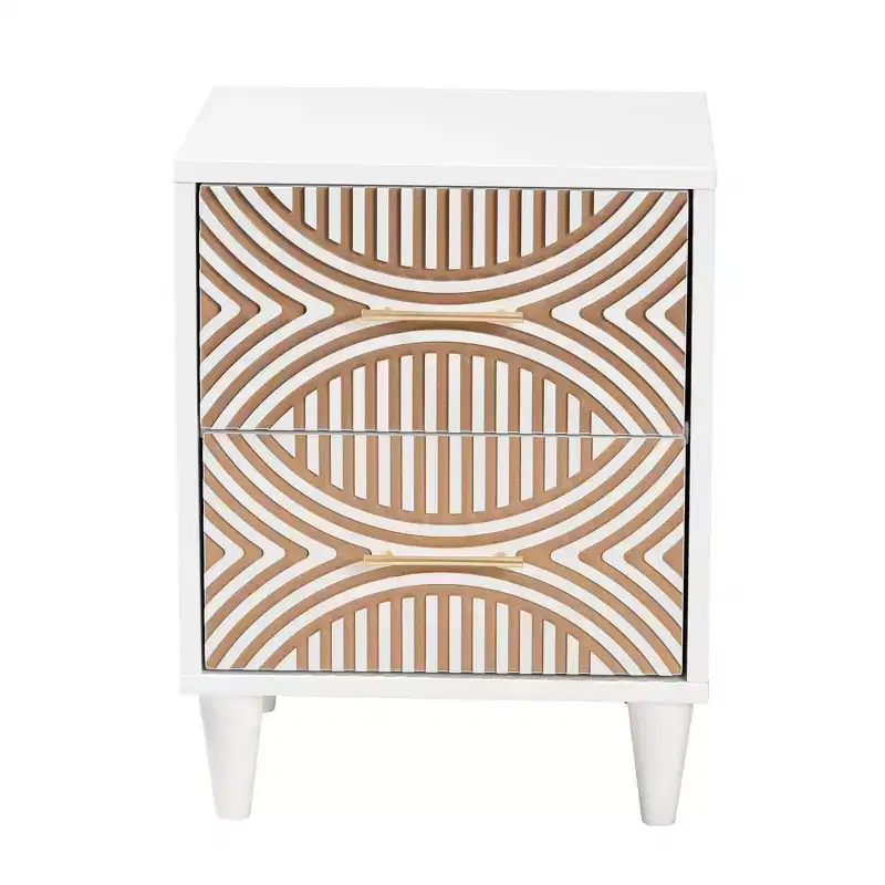 Carved Contrasting Nightstand White/Natural Brown