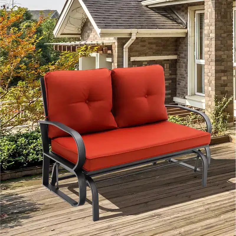 Costway Patio 2-Person Glider Bench Rocking Loveseat Cushioned Armrest Brick Red\Beige\Blue
