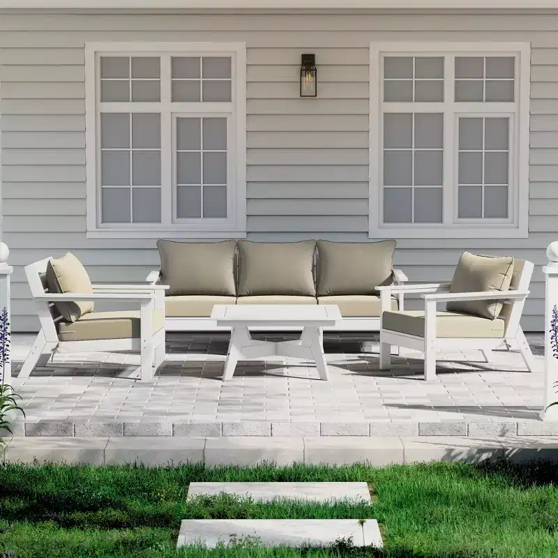 WestinTrends Avalon Outdoor 6-Piece Modular Sectional Patio Furniture Sofa Set, White/Beige