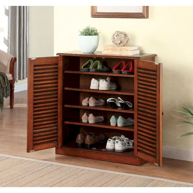 30 Modern Transitional Design 1pc Shoe Cabinet Oak Finish Adjustable Shelves - N/A