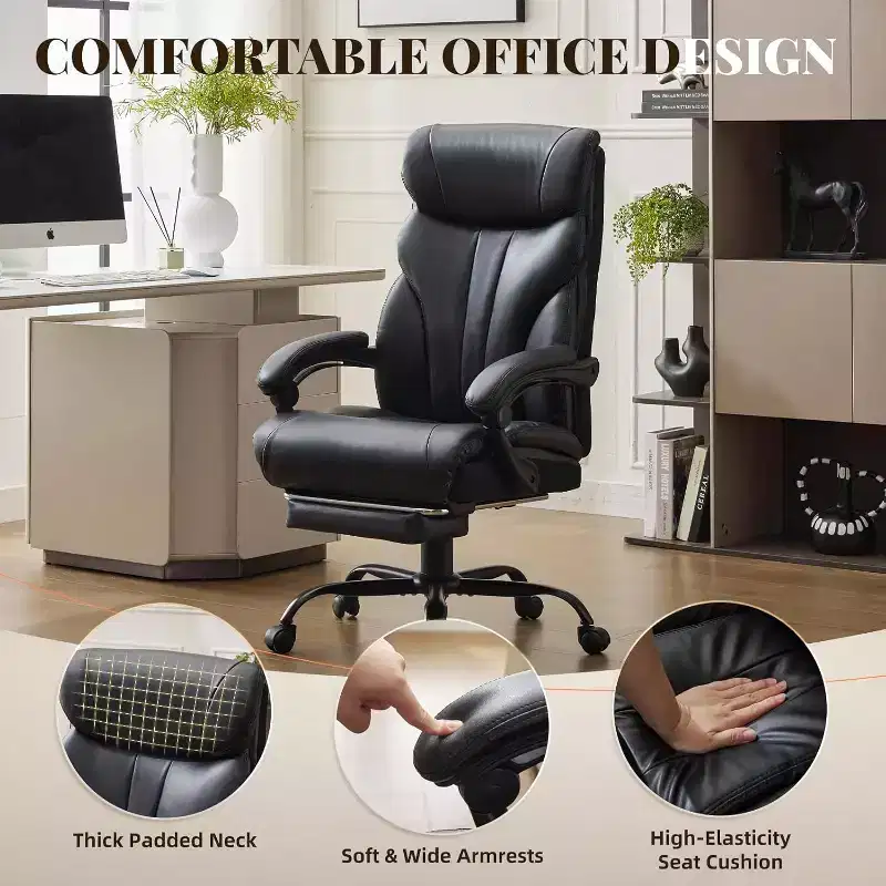 Ergonomic Office Chair for Home Office, High Back Executive Desk Chair, Retractable Footrest & Wide Seat  Heavy-Duty Swivel Computer Chair