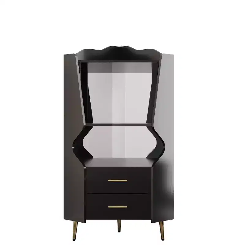 Modern Corner Bar Cabinet with Shelves and Drawers, Black