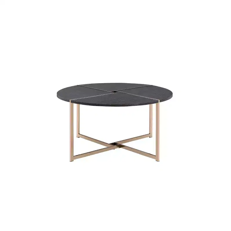 Bromia Coffee Table Black/Champagne - Acme Furniture: Round, Contemporary, Wood Composite Frame, Metal Hardware, Painted Finish