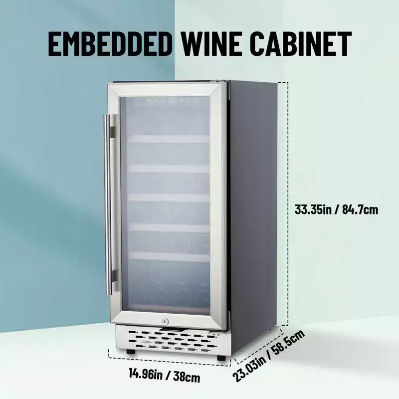 28 Bottle Wine Cooler Refrigerator, 15 Inch Freestanding Wine Fridge, Precise Temperature Control, Child Lock, Mini Beverage Refrigerator, Black