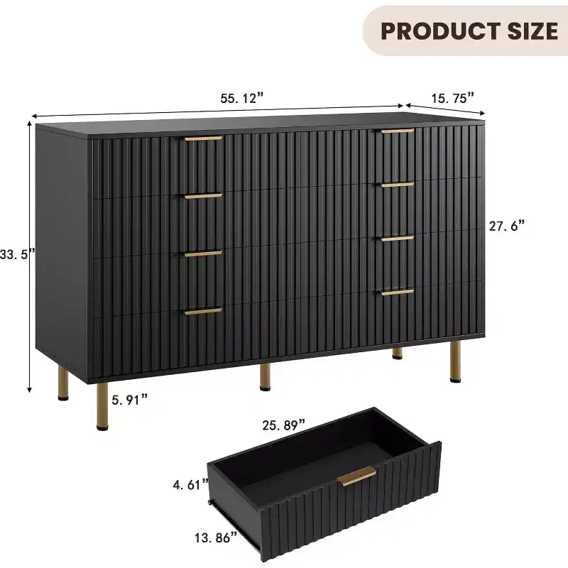 8-Drawer Dresser for Bedroom, 55 Wide Modern Wooden Chest of Drawers, Anti-Tip Design, Sturdy Storage Organizer for Living Room, Entryway, Kids Room