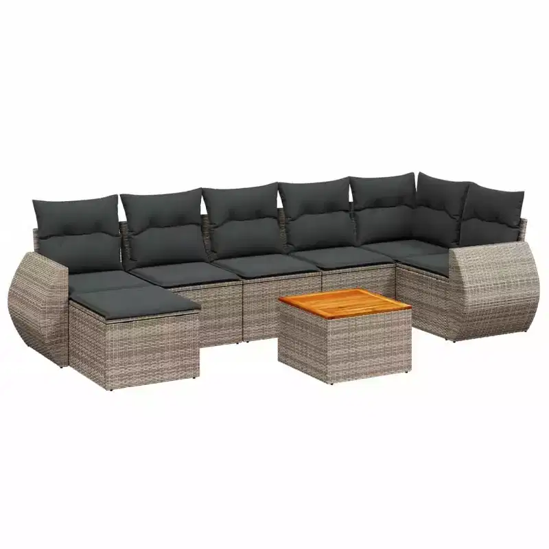 vidaXL 8 Piece Patio Sofa Set with Cushions Poly Rattan, Modular Outdoor Sectional, Table Included