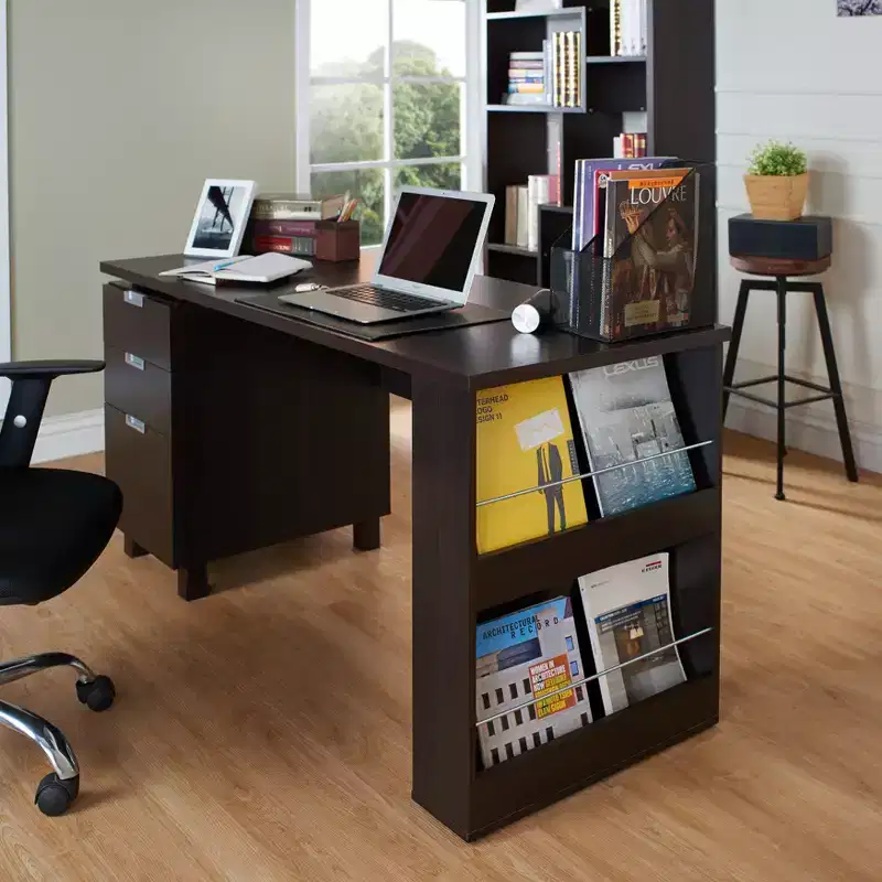 Abella Espresso Office Desk with Storage and Side Shelves