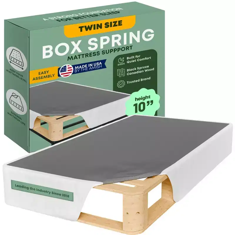 Continental Sleep, Unassembled Twin Box Spring for Twin Bed, 10-Inch Wood Box Spring Only, Packed Flat, Easy Assembly, White