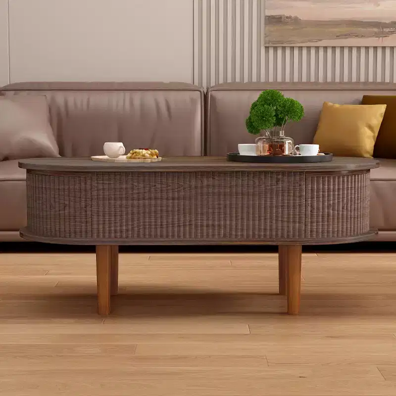 40 Modern Lift-Top Coffee Table with Hidden Storage, Rustic Oval Center Table for Living Room, Space-Saving Lift-Top Cocktail Table-Panipeachy