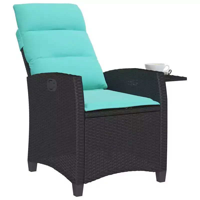 vidaXL Reclining Garden Chair in Poly Rattan with Side Table