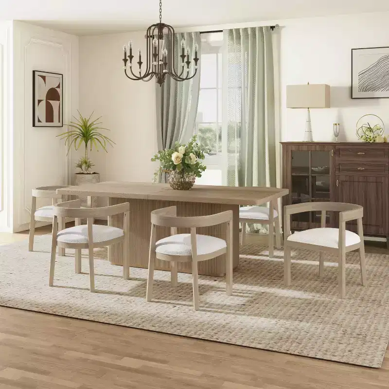 Christopher Knight Home Sticks Contemporary 7 Piece Dining Set with Rubberwood Upholstered Chairs