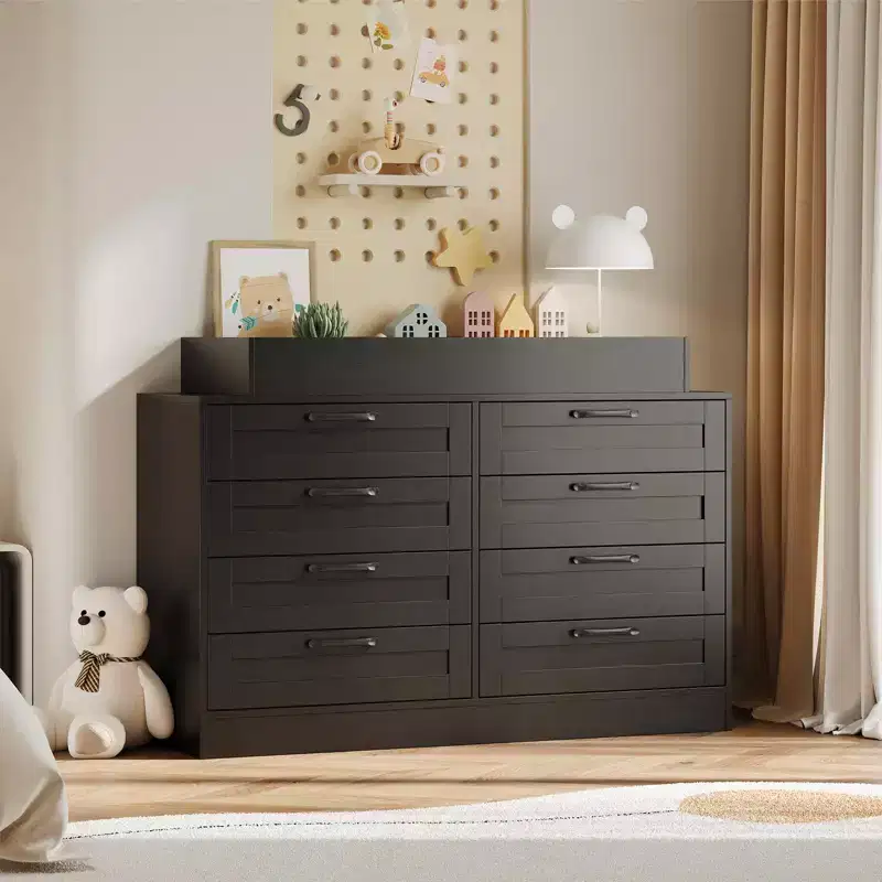 Changing Table Dresser with 8 Wood Drawers, Classic Nursery Dresser, Changing Shelves, Multi-Functional Diaper Changing Station, Dresser for Bedroom