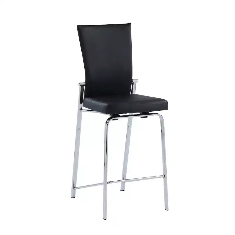 Contemporary Motion Back Counter Stool with Chrome Frame, Black Faux Leather, No Assembly Required
