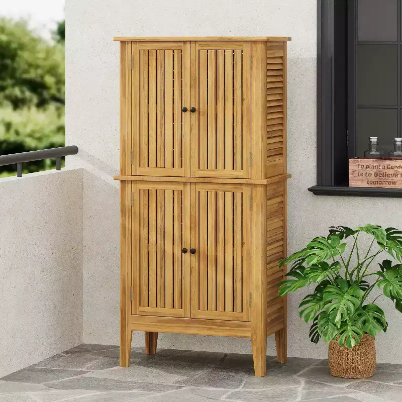 Indoor/Outdoor Acacia Wood Storage Cabinet with Shelves and Louvered Doors, 61.8