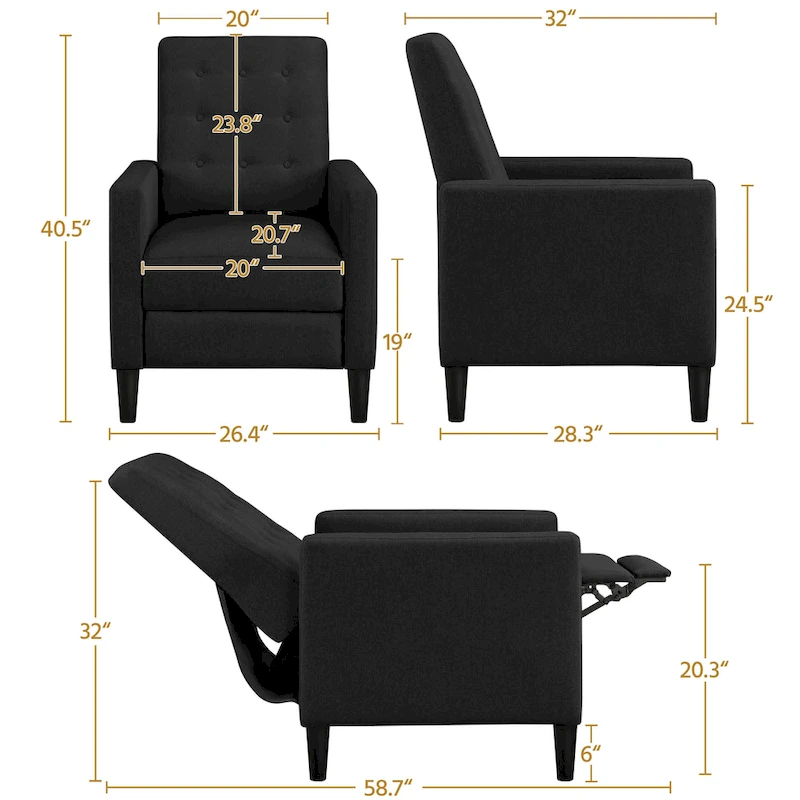 Yaheetech Fabric Recliner Sofa Single Reclining Chair Adjustable Back