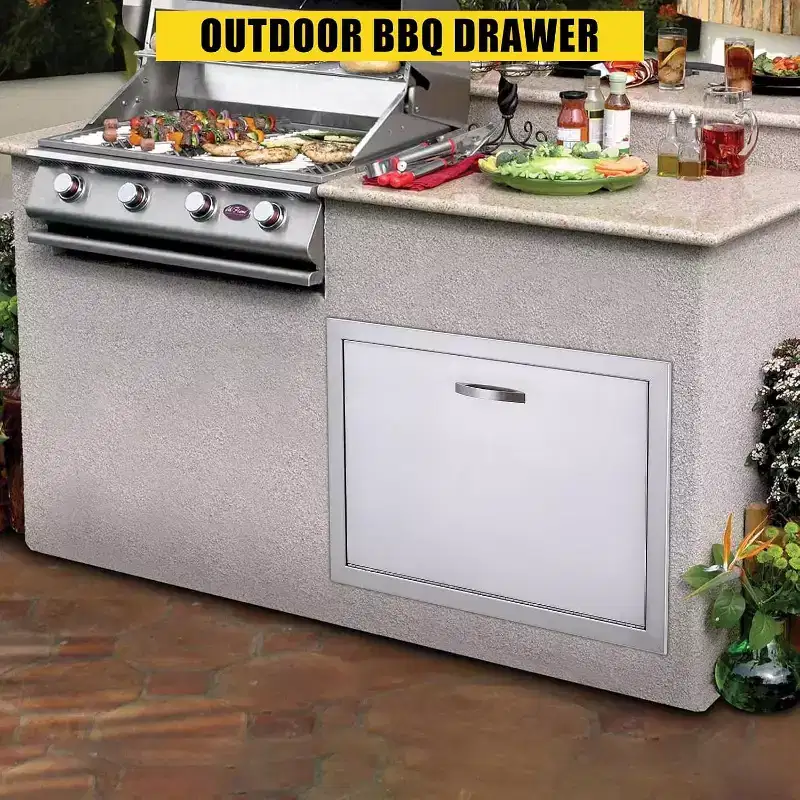 Brushed Stainless Steel BBQ Access Door, Outdoor Kitchen Cabinet Doors, Durable Weather-Resistant Doors for Barbecue Islands, Suitable for Outdoor