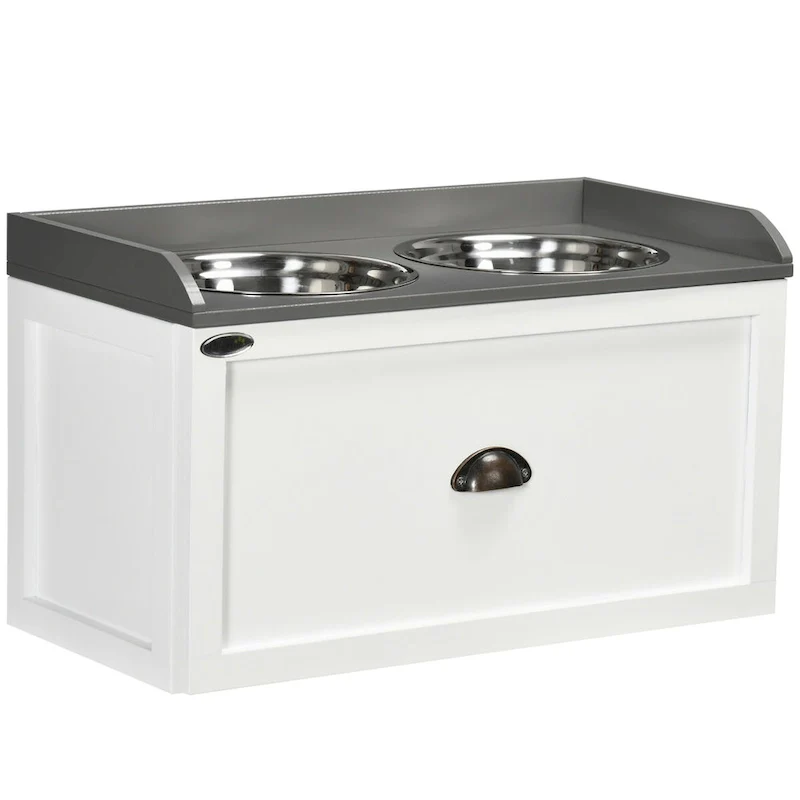 Dog Feeding Station with Storage Drawer, Dog Food Storage Cabinet with 2 Removable Elevated Dog Bowls for Large Sized Dogs
