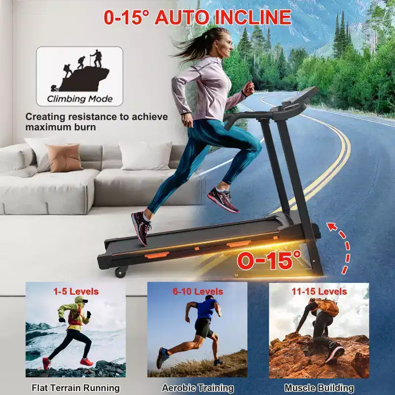 Redliro Folding Treadmill for Home  400 lb Capacity, Auto Incline, Compact & Quiet, Perfect for Walking, Running, & Home Fitness