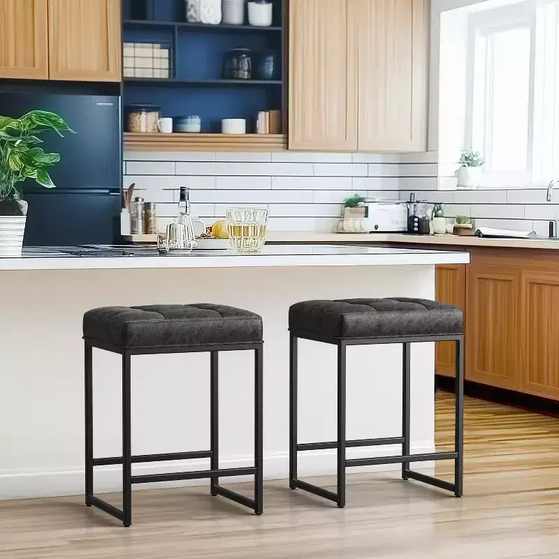 Yaheetech 24 H Backless Upholstered Bar Stools Set of 2 for Kitchen Counter