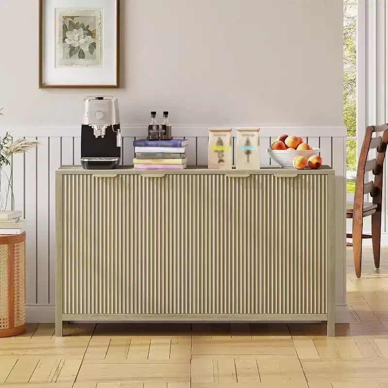MDF Fluted 4-Door Sideboard Buffet Cabinet 55.1