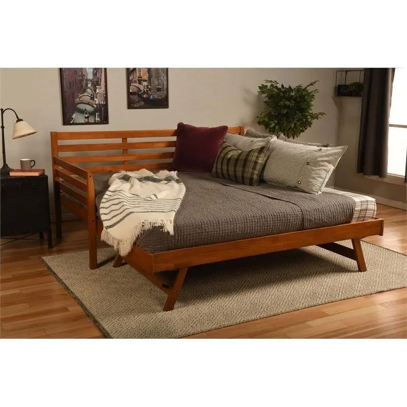 Solid Wood Daybed Frame with Pop-Up Trundle Bed