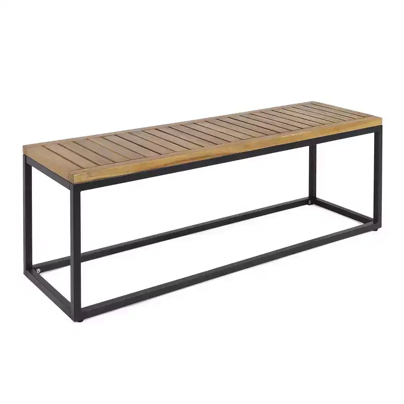Jeco Acacia & Iron Bench - Teak/Black - Christopher Knight Home: Weather-Resistant, 2-Seater Patio Furniture