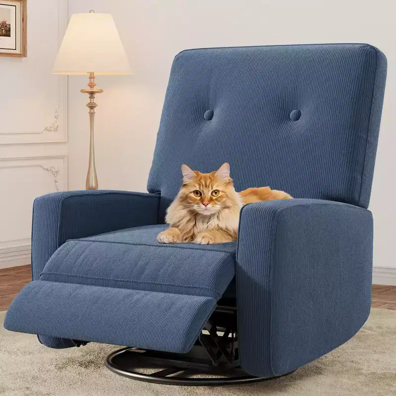 360 Swivel Rocking Recliner Chair with Adjustable Backrest & Footrest – Corduroy Upholstered