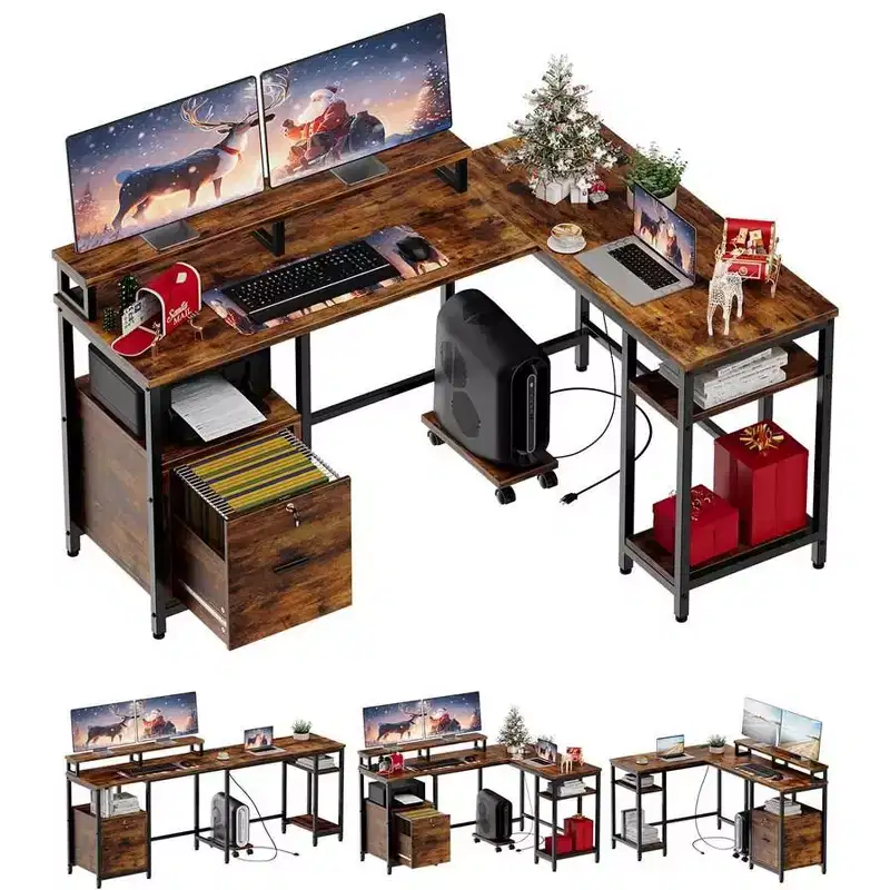 67 L Shaped Computer Desk with Power Outlet