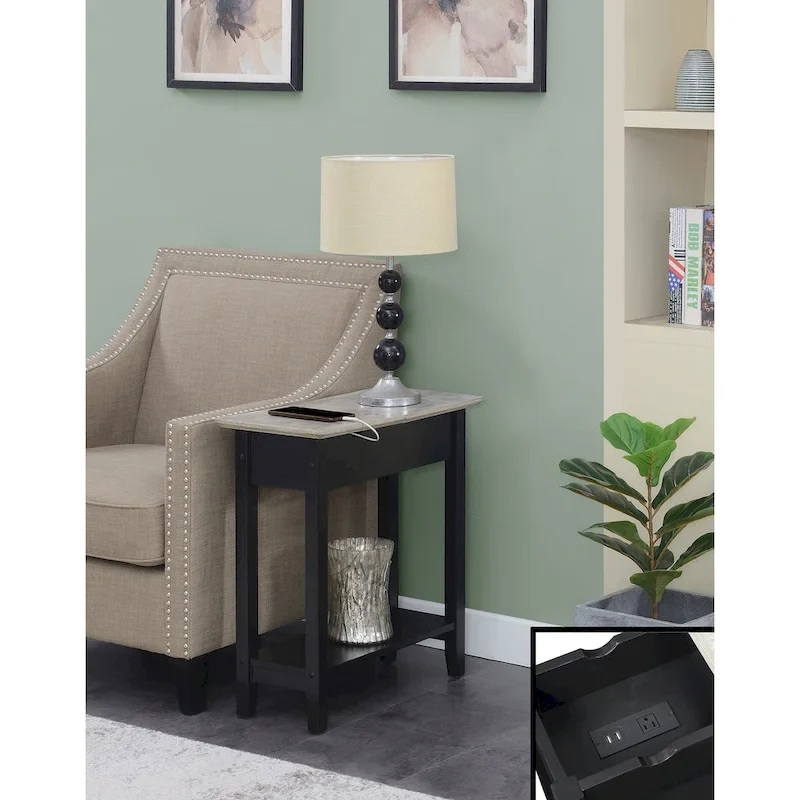 American Heritage Flip Top End Table with Charging Station and Shelf