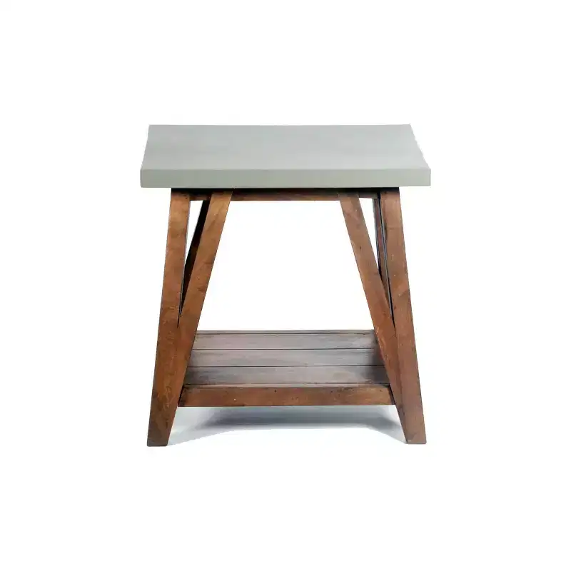 Brookside End Table Concrete Coated Top and Wood Light Gray/Brown - Alaterre Furniture: Mid-Century Modern, Square, Fixed Shelf