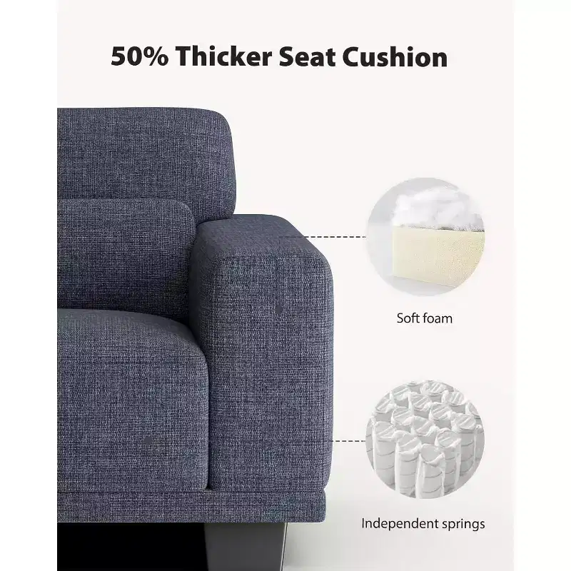 Gray 2-Seater Loveseat, Wide Armrests, Deep Seat, Washable Cover