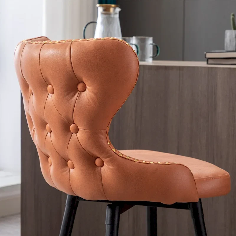 Set of 2 Counter Height Swivel Bar Stools, Orange / Light Grey / Dark Grey / Beige