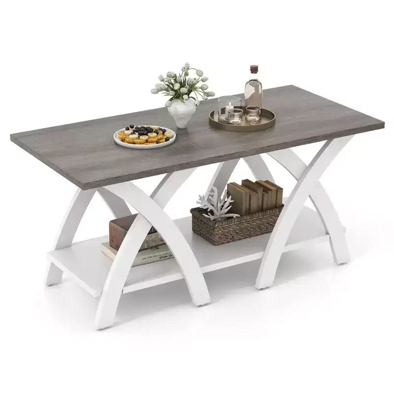 Costway 40 Coffee Table w/ Storage Shelf w/X-shaped Legs for Living Room Bedroom