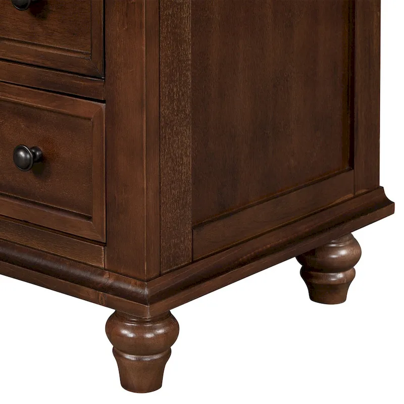Solid Pine Wood End Table with Pull-out Tray and 3 Drawer, Easy Assembly
