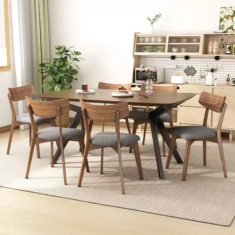 Christopher Knight Home Lareyna 7 Piece Mid-Century Modern Rubberwood Upholstered Dining Set