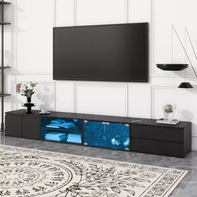 Modern APP Controlled LED TV Stand for TVs Up to 105'' with Tempered Glass Doors