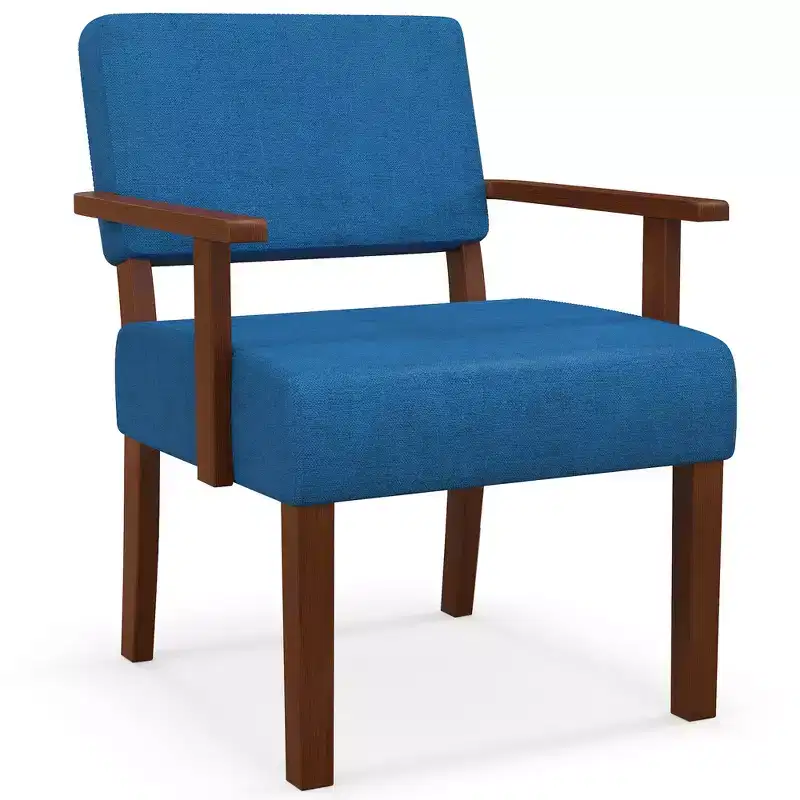 Costway Mid-Century Linen Accent Chair Living Room Chair with Soft Padded Seat & Backrest Blue/Gray