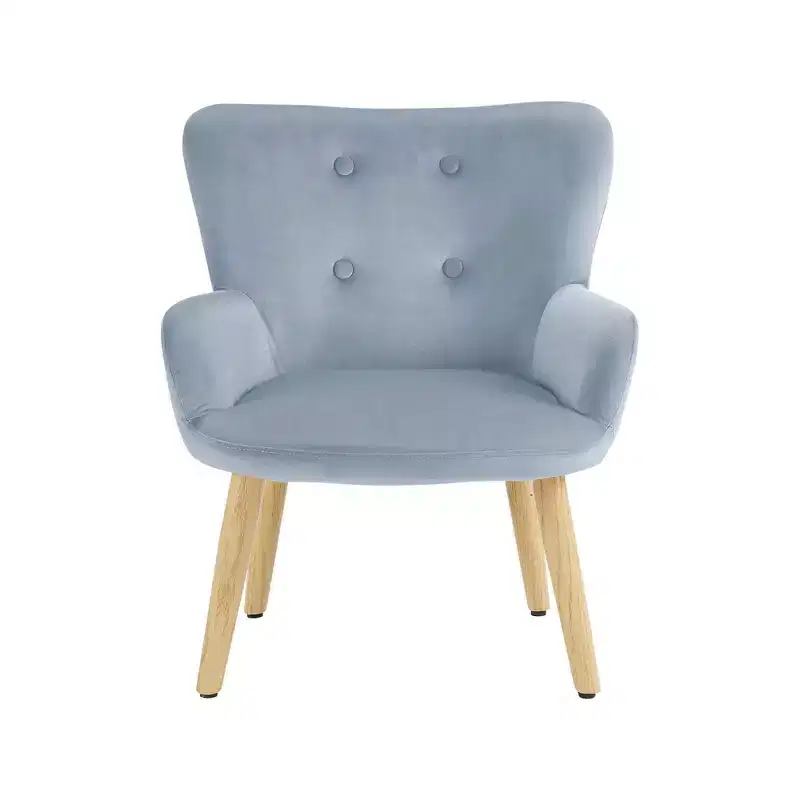 Ren Home Astrid Kids Upholstered Accent Chair with Pine Legs, Ice Blue Velvet
