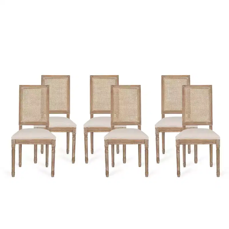 Set of 6 Regina French Country Wood and Cane Upholstered Dining Chairs - Christopher Knight Home