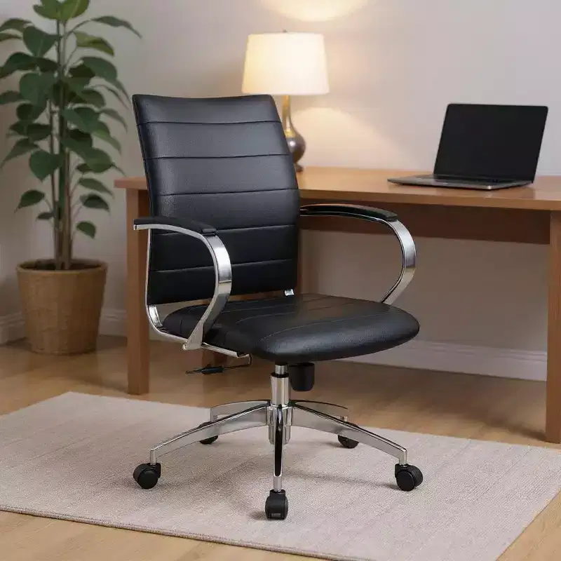 Black & Silver Swivel Office Chair for 1, Fixed Arms, Casters