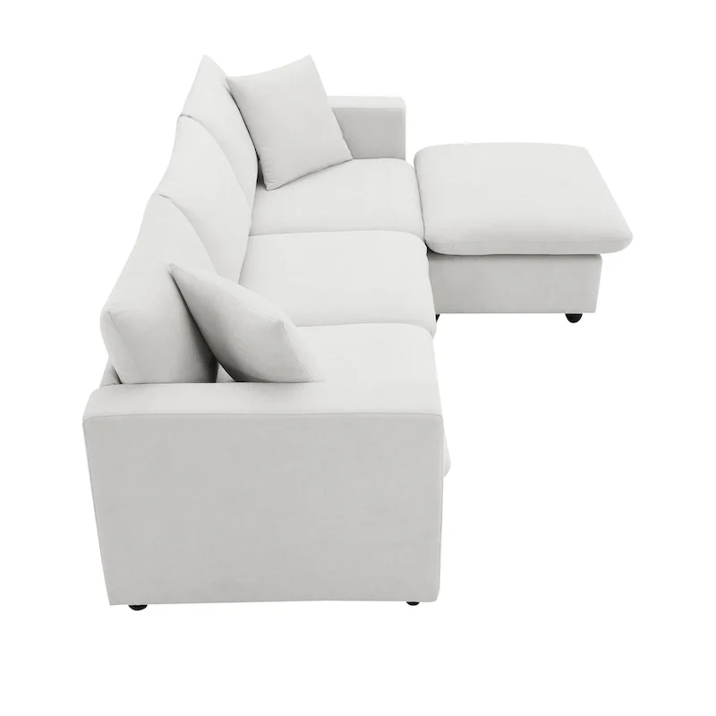 L-shaped Polyester Fabric Couch Set with 2 Free Pillows and Convertible Ottoman